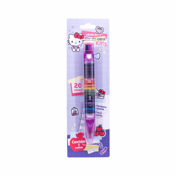 Giz de Cera Caneta Troca Ponta Hello Kitty Leo e Leo - Blister 20 Cores
