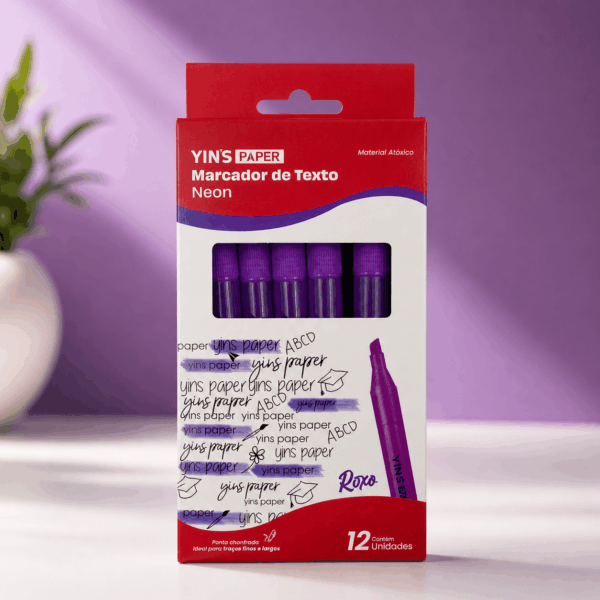 Marca Texto Neon Roxo - YINS PAPER - CX 12 UND