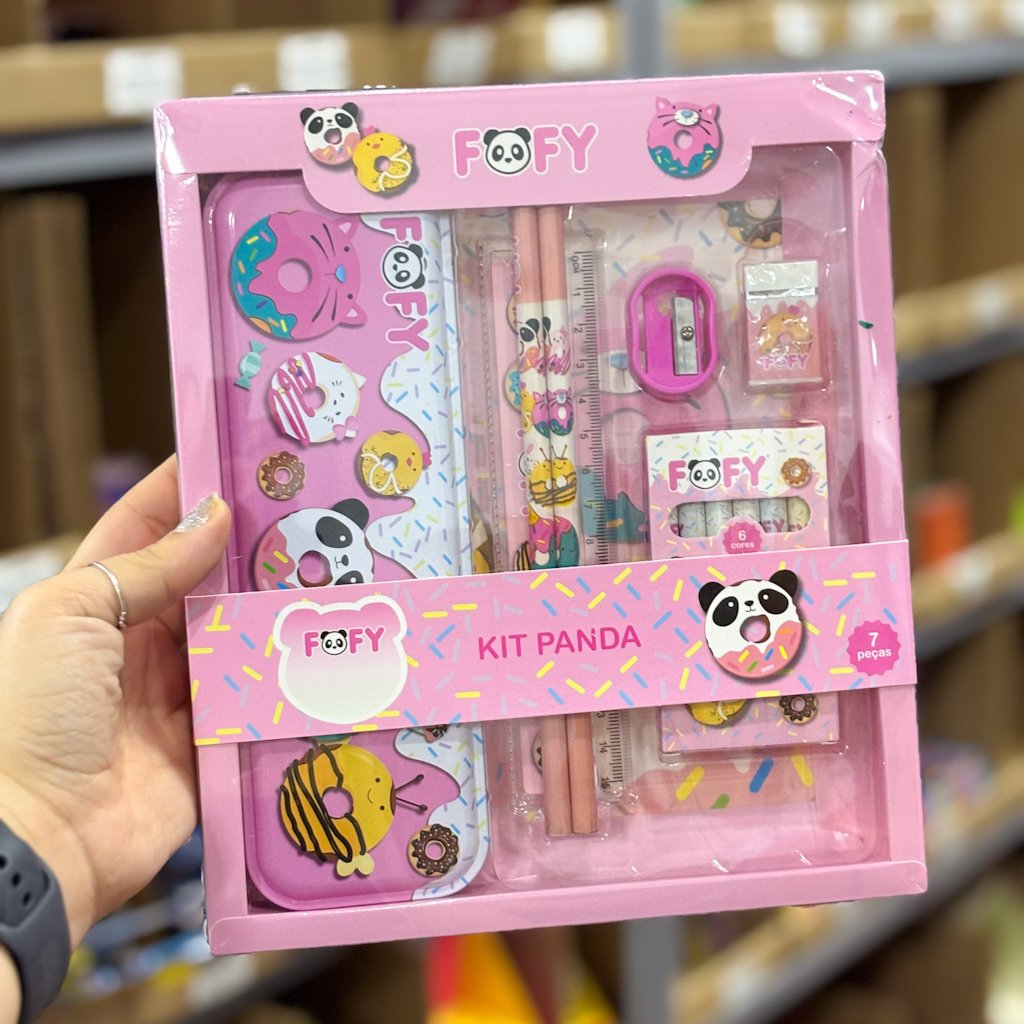 Kit Escolar Panda 12 Peças - FOFY - BLISTER