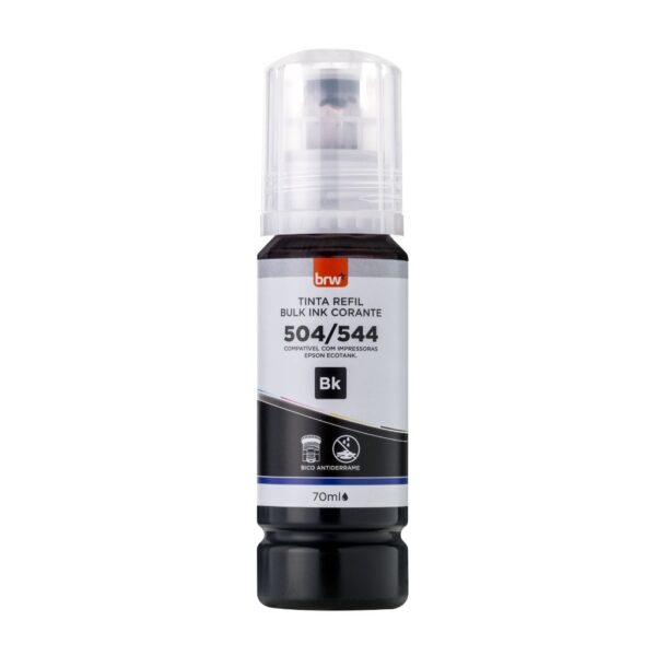 Refil de Tinta Impressora Corante 544 PRETO p/ Epson 70 ml - BRW - CX 1 UND