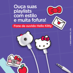 Fone de Ouvido Hello Kitty c/ Microfone Letron - Blister 1 Und