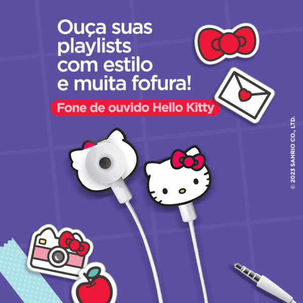 Fone de Ouvido Hello Kitty c/ Microfone Letron - Blister 1 Und