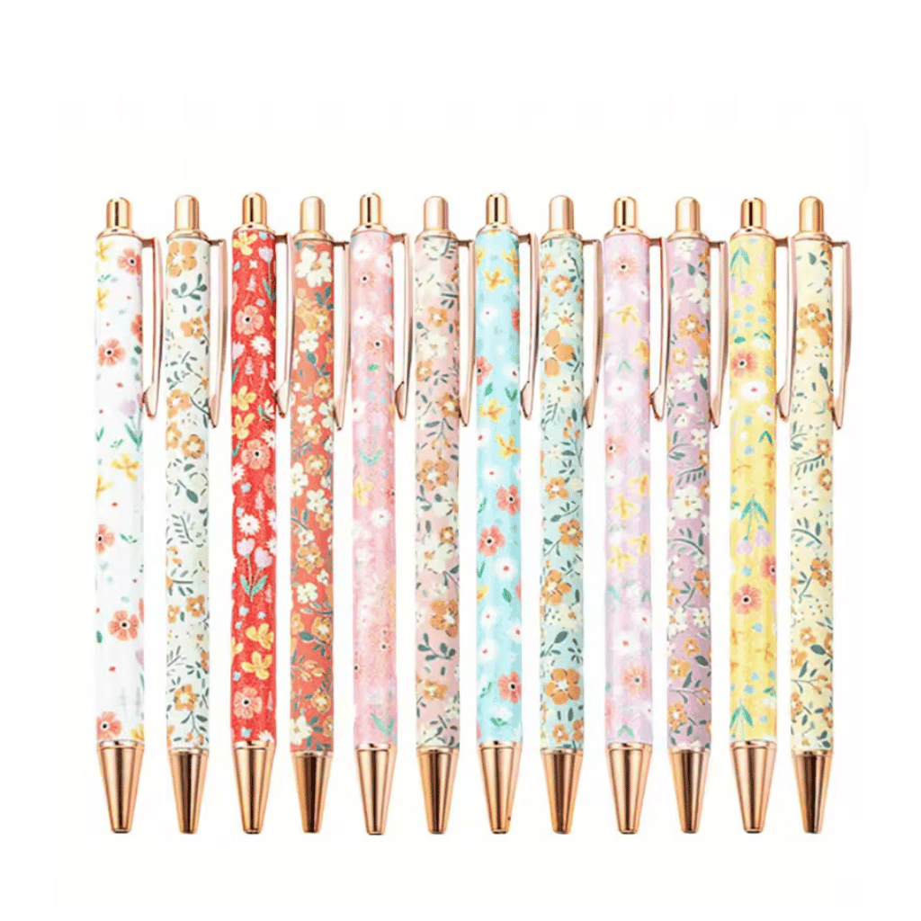 Caneta Premium Metálica Retrátil Floral - IMPORTADO - UND