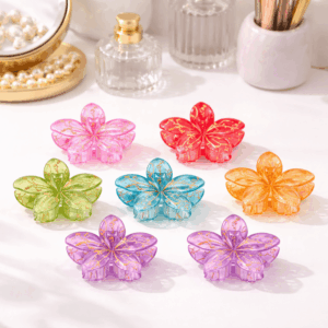 Presilha Piranha Flor TRANSPARENTE 6 cm - IMPORTADO - PACOTE 6 UND