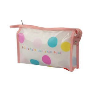 Necessaire Dia a Dia Transparente Salmão "FELICIDADE QUE CABE AQUI" 26x6x16cm - FLORIE - UND