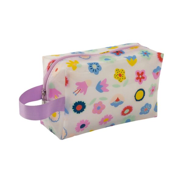 Necessaire Bauzinho Transparente Lilás Flores Coloridas 20x8x12cm - FLORIE - UND