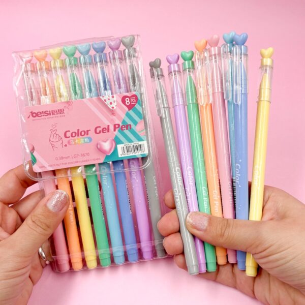 Kit Caneta Color Coração Love 8 Cores