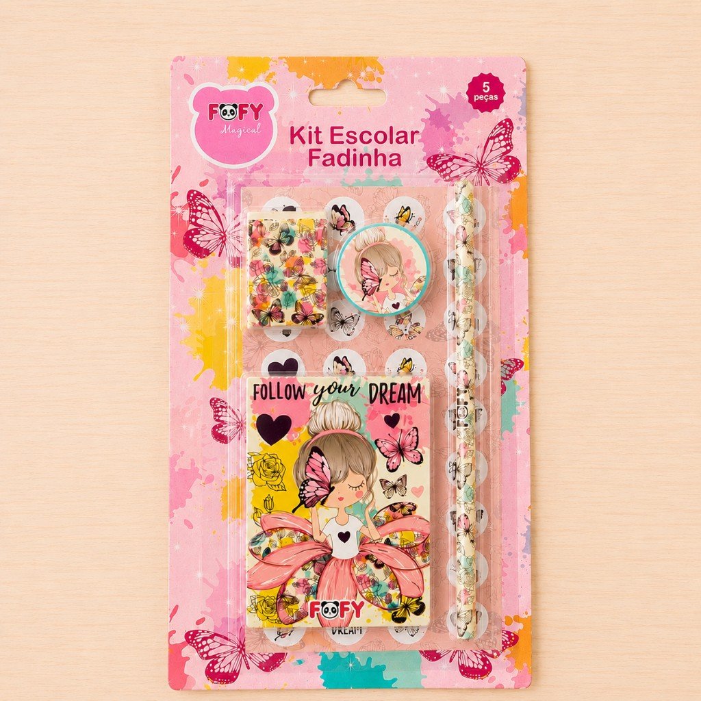 Kit Escolar Fadinha 5 peças - FOFY - BLISTER