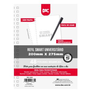 Refil de Folhas Reposicionável para Caderno Smart Universitário SEM PAUTA Branco - DAC