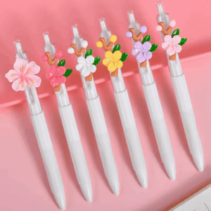 Caneta Retrátil Flores 3D - IMPORTADO -  PACOTE 6 UND