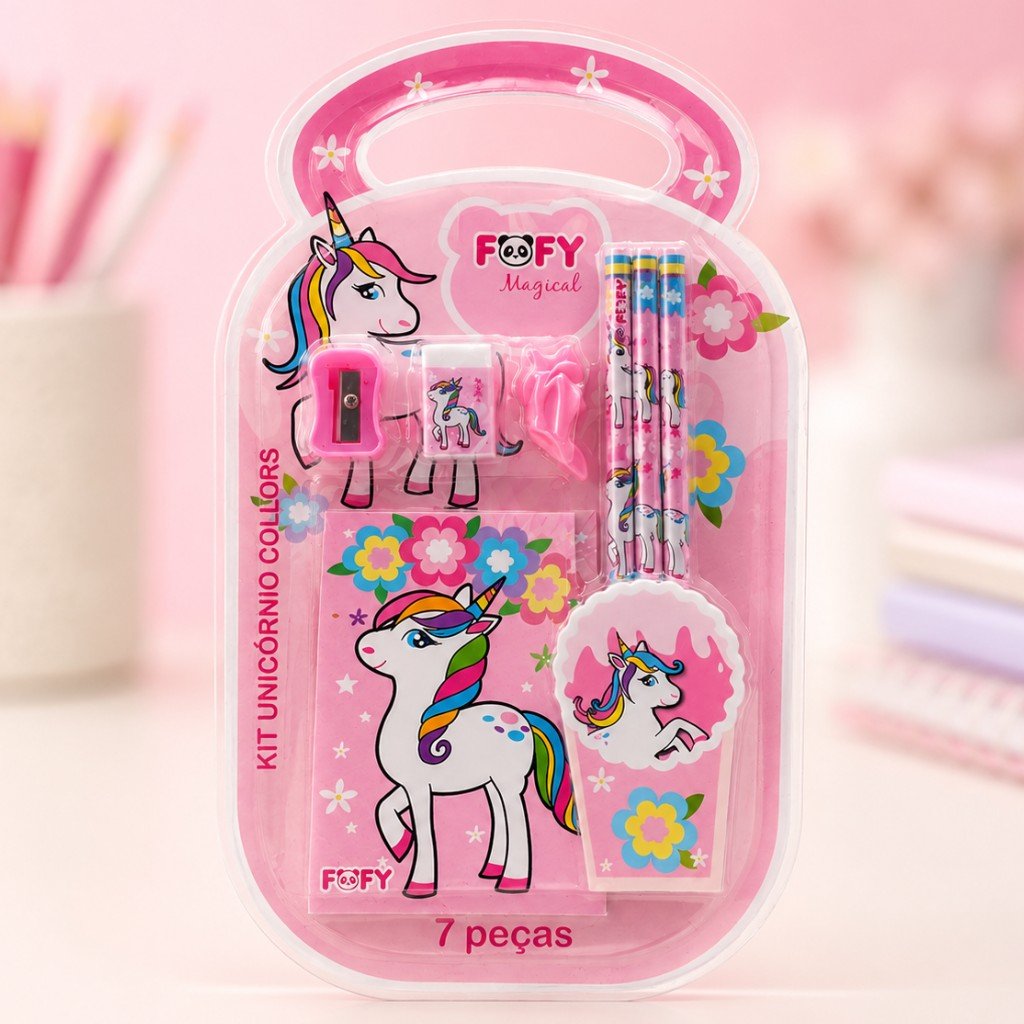 Kit Escolar Unicórnio Collors 7 Peças - FOFY - BLISTER