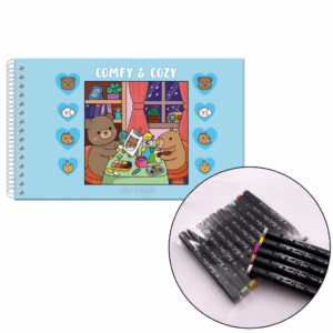 KIT Livro de Colorir Comfy and Cozy Blue - CIRANDA + 10 CANETAS TOUCH