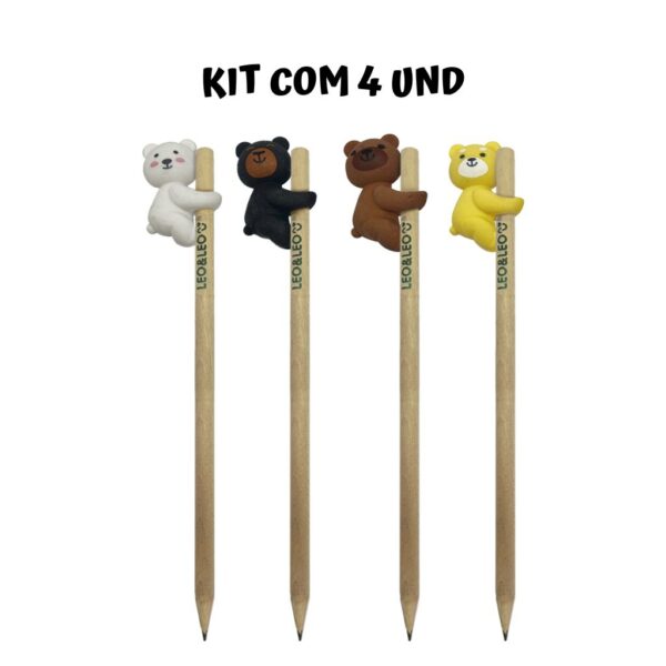Lápis c/ Borracha Ursinhos Leo e Leo - Kit 4 Und
