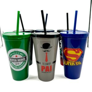 Copo Plástico c/ Canudo 600 Ml PAI Sortido - UND