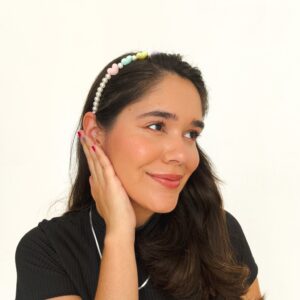 Tiara Cabelo Pérola Coração Pastel