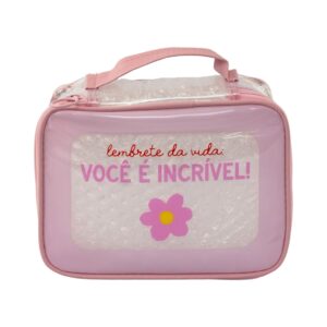 Necessaire Maleta Transparente Rosa "VOCÊ É INCRÍVEL!" 22x8x16cm - FLORIE - UND