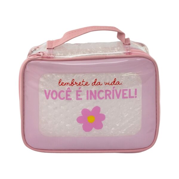 Necessaire Maleta Transparente Rosa "VOCÊ É INCRÍVEL!" 22x8x16cm - FLORIE - UND