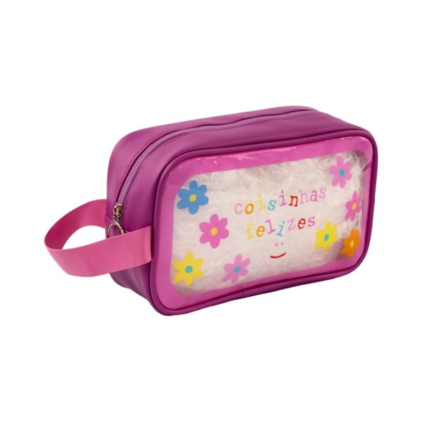 Necessaire Transparente Lilás "COISINHAS FELIZES" 23x7x13cm - FLORIE - UND