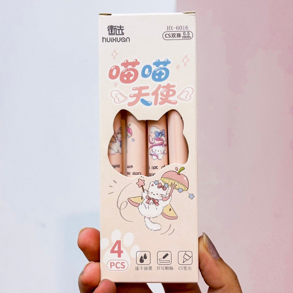 Kit Caneta Clic Premium Gatinho Maçã 4 UND - IMPORTADO - BLISTER