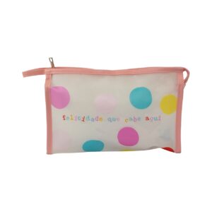 Necessaire Dia a Dia Transparente Salmão "FELICIDADE QUE CABE AQUI" 26x6x16cm - FLORIE - UND