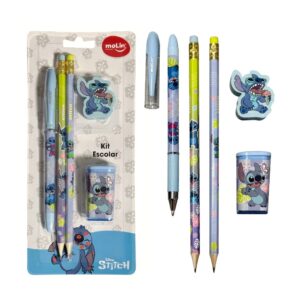 Kit Escolar Stitch Azul 5 Peças MOLIN - BLISTER