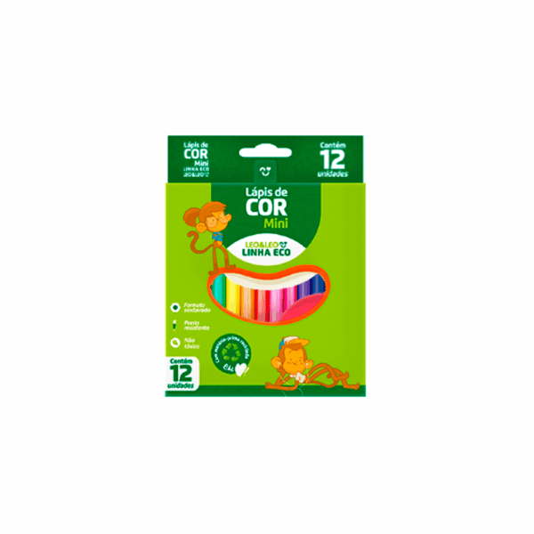 Lápis de Cor 12 Cores Eco Mini Sextavado LEO E LEO - BLISTER