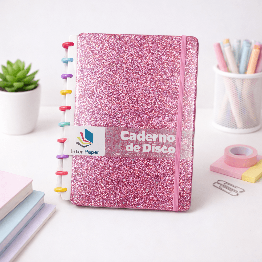 Caderno de Disco Glitter B5 80 Fls/10 Discos Colorido 25,5x18,5cm - IMPORTADO - UND