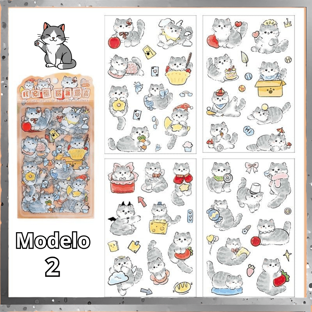 Pacote c/ 4 Cartelas Adesivo Gatinhos Cute - IMPORTADO - UND