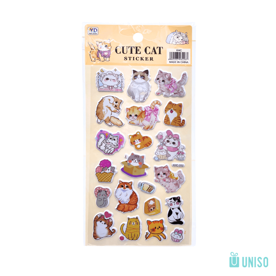 Cartela de Adesivos Cute Gato - UNISO - UND