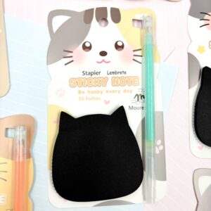Bloco de Notas  Adesivado Preto c/ Caneta Neon Gatinho
