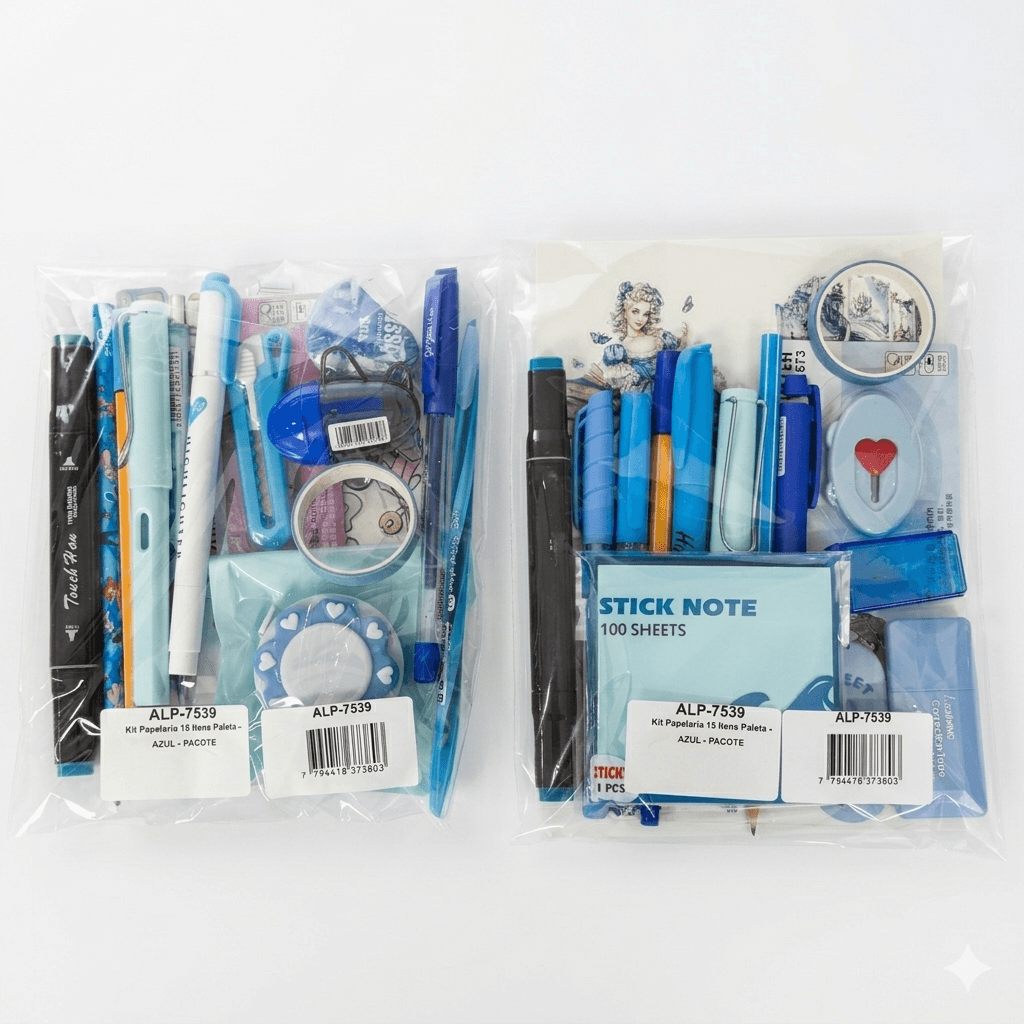 Kit Papelaria 15 Itens Paleta - AZUL - PACOTE