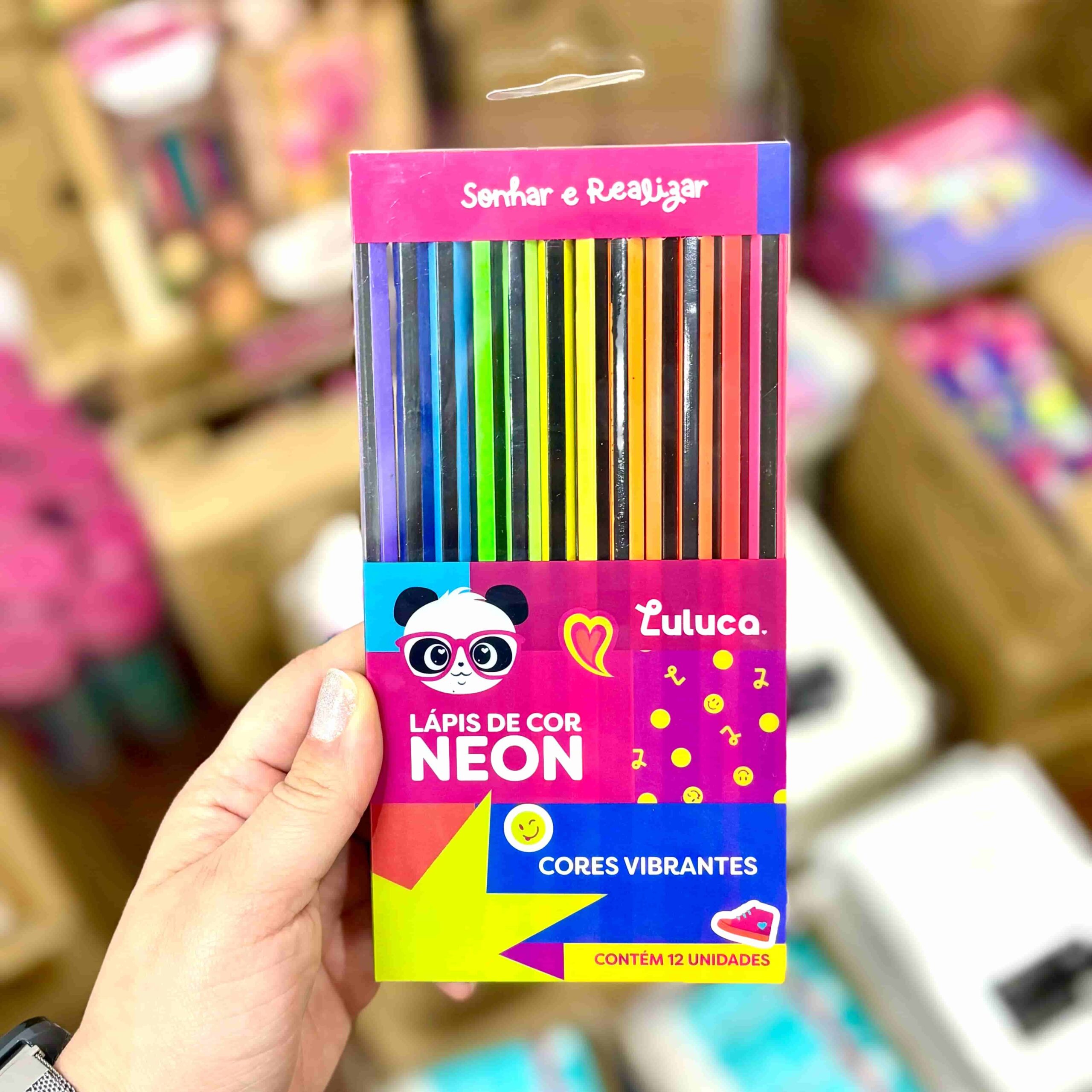 Lápis de Cor Sextavado Neon 12 Cores Luluca - Skypaper - Blister