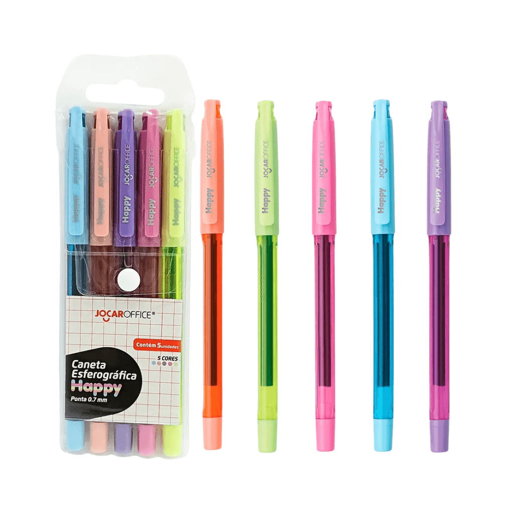 Caneta Gel Happy 0.7mm Colorida 5 Und - JOCAR OFFICE - BLISTER