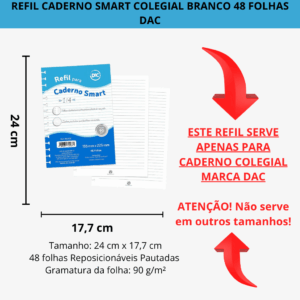Refil Folhas Reposicionável Caderno Smart Colegial BRANCO - DAC