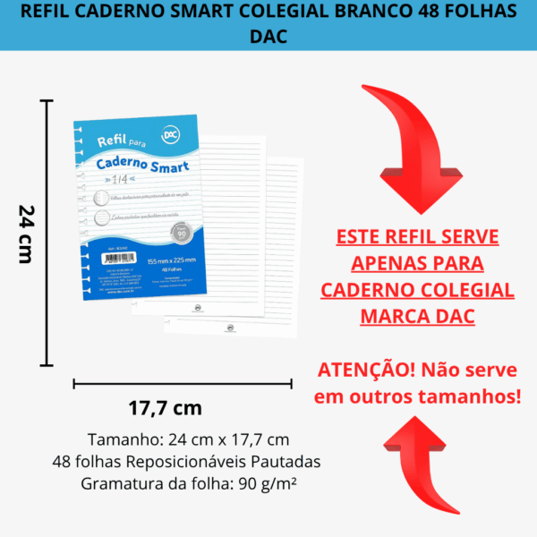 Refil Folhas Reposicionável Caderno Smart Colegial BRANCO - DAC