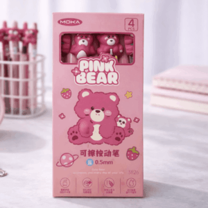 Kit Caneta Premium Apagável Ursinho Rosa 4 UND - IMPORTADO - BLISTER