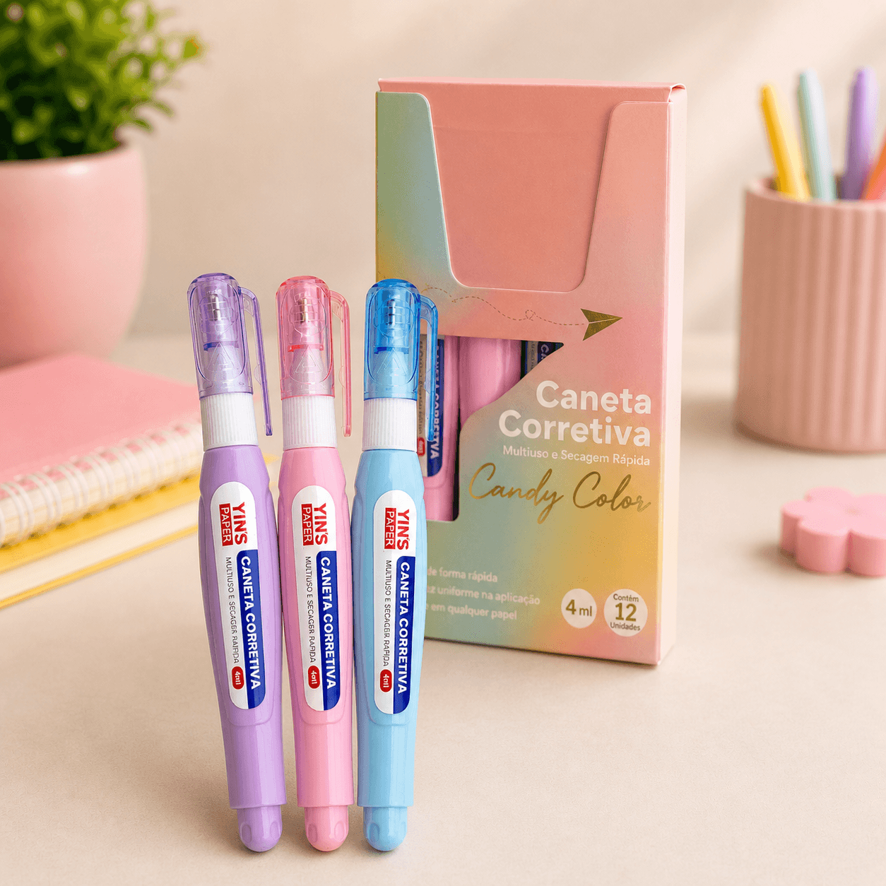 Caneta Corretiva 4ml Candy Color - YINS PAPER - CX 12 UND