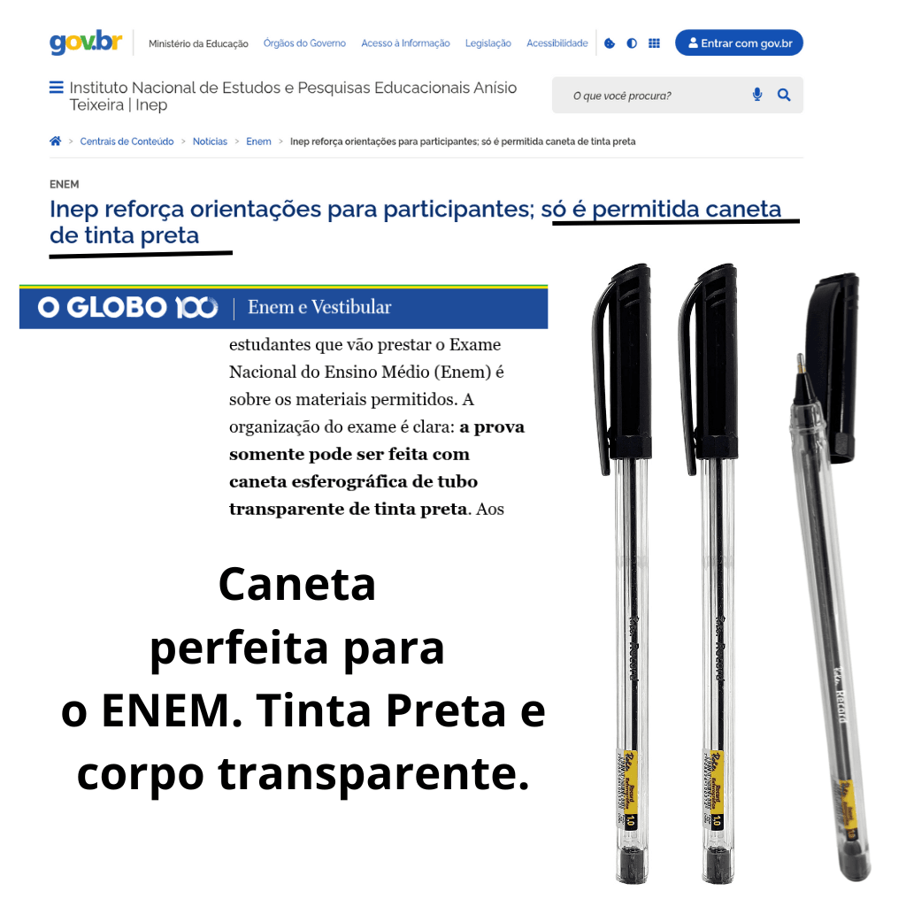 Caneta Esferográfica Transparente PRETA 1.0 mm Record - ROKE - 12 UND