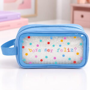 Necessaire Transparente Azul "BORA SER FELIZ?" 23x7x13cm - FLORIE - UND