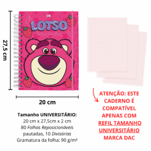 Caderno Smart Universitário 10 Divisórias Ursinho Lotso 80 fls - DAC