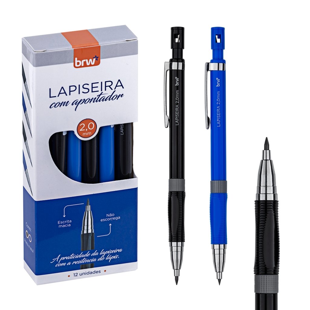 Lapiseira Plástica 2.0 mm Preto + Azul - BRW - UND