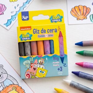 Giz de Cera Ponta Dupla 12 Cores Bob Esponja Nickelodeon - DAC