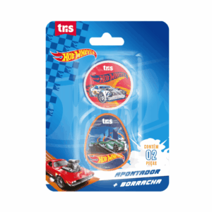Kit Escolar Apontador c/ Depósito + Borracha Hot Wheels Tris