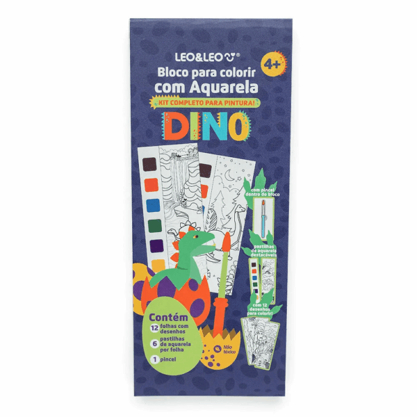 Bloco de Colorir Aquarela Dino LEO E LEO - BLISTER