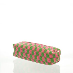 Necessaire Estojo Palito Tricô VERDE E ROSA 19x5x5cm - FLORIE - UND