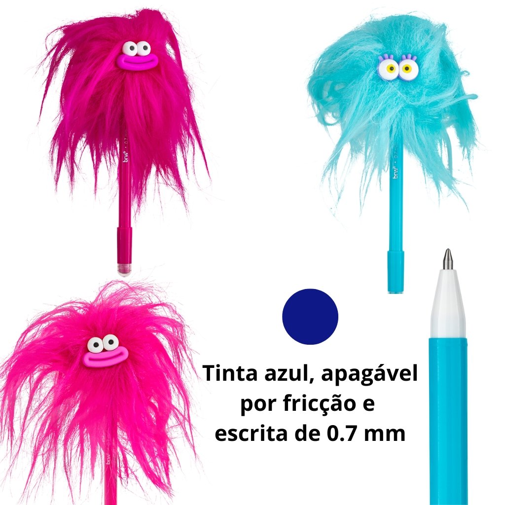 Caneta Esferográfica Gel Apagável 0,7 mm Cabeluda Crazy Fluffles - BRW - UND