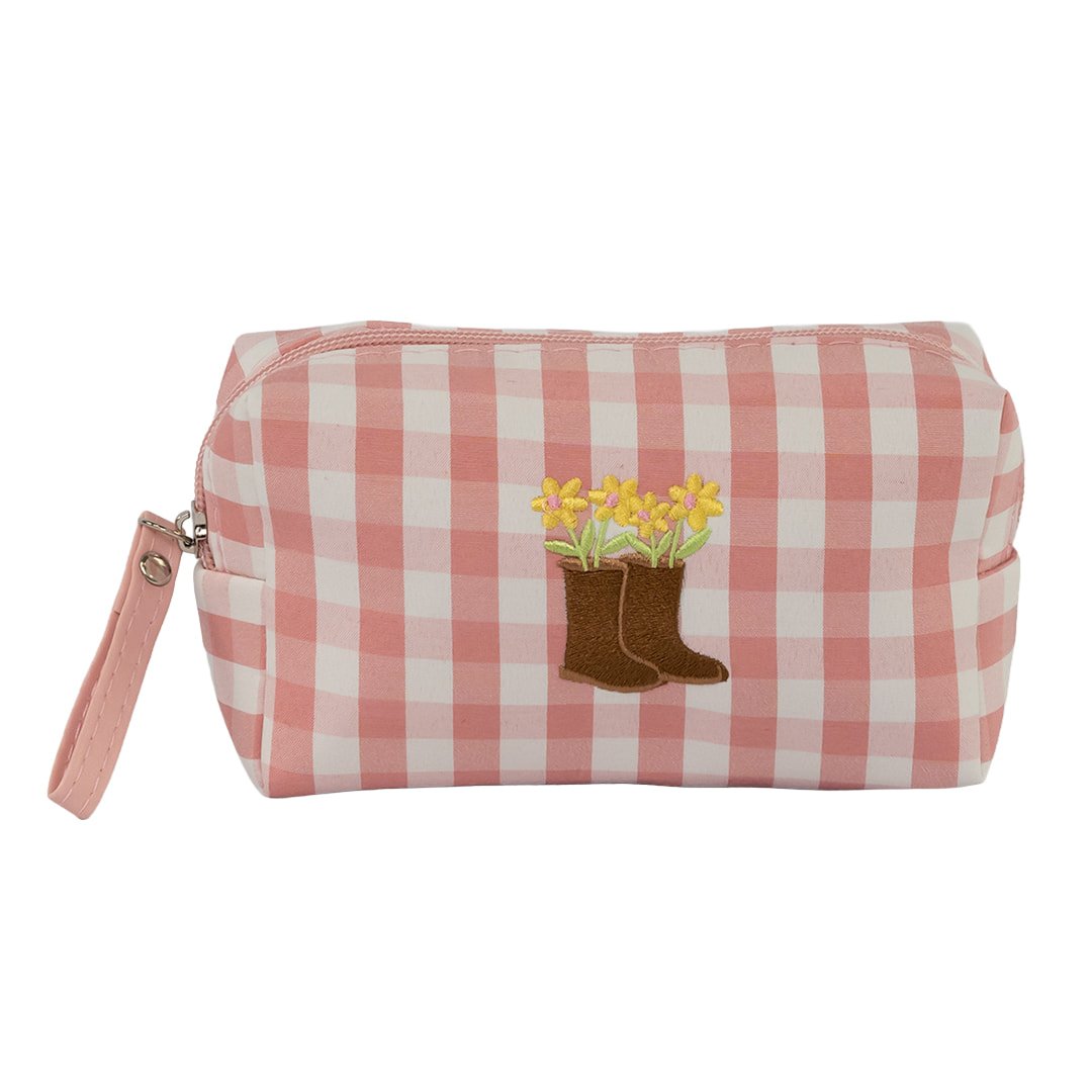 Estojo Necessaire Xadrez Rosa Bota Flor 17x9x7cm - FLORIE - UND