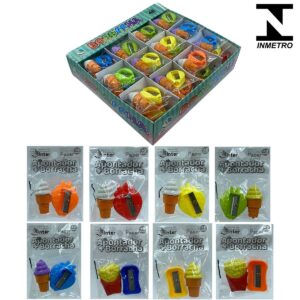 Kit Apontador + Borracha 3D Comidinhas Diversas - Pacote 6 UND