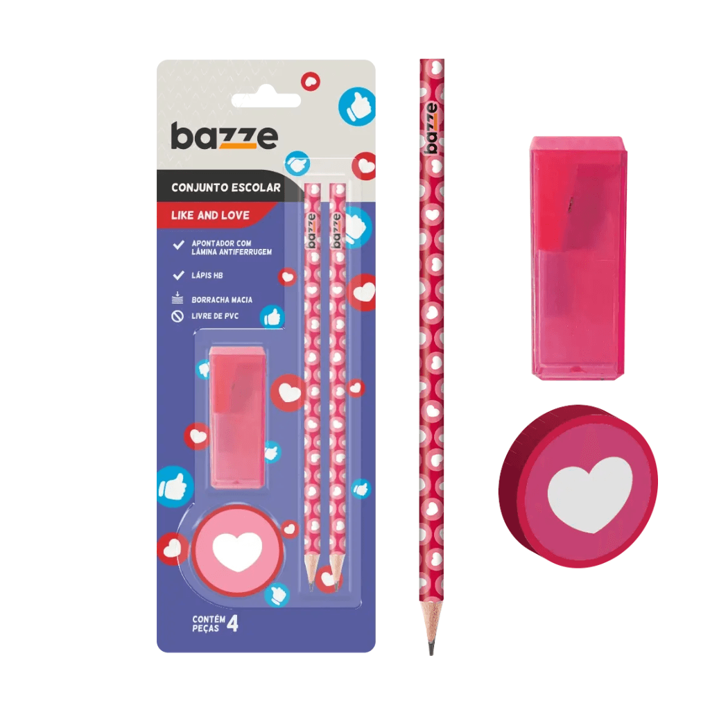 Kit Escolar 4 Peças Like And Love - TRIS BAZZE - BLISTER