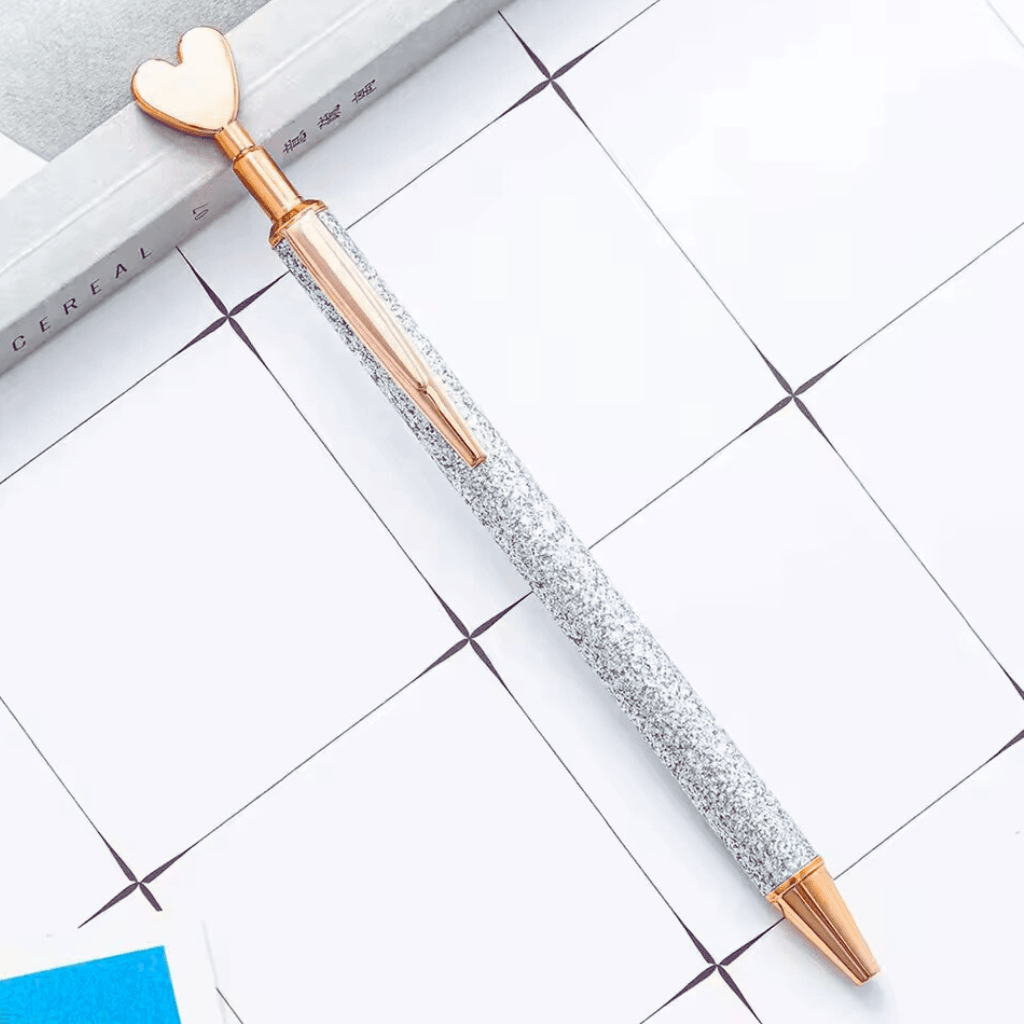 Caneta Metálica LUXO Clic Coração Glitter  - IMPORTADO - UND SORTIDA